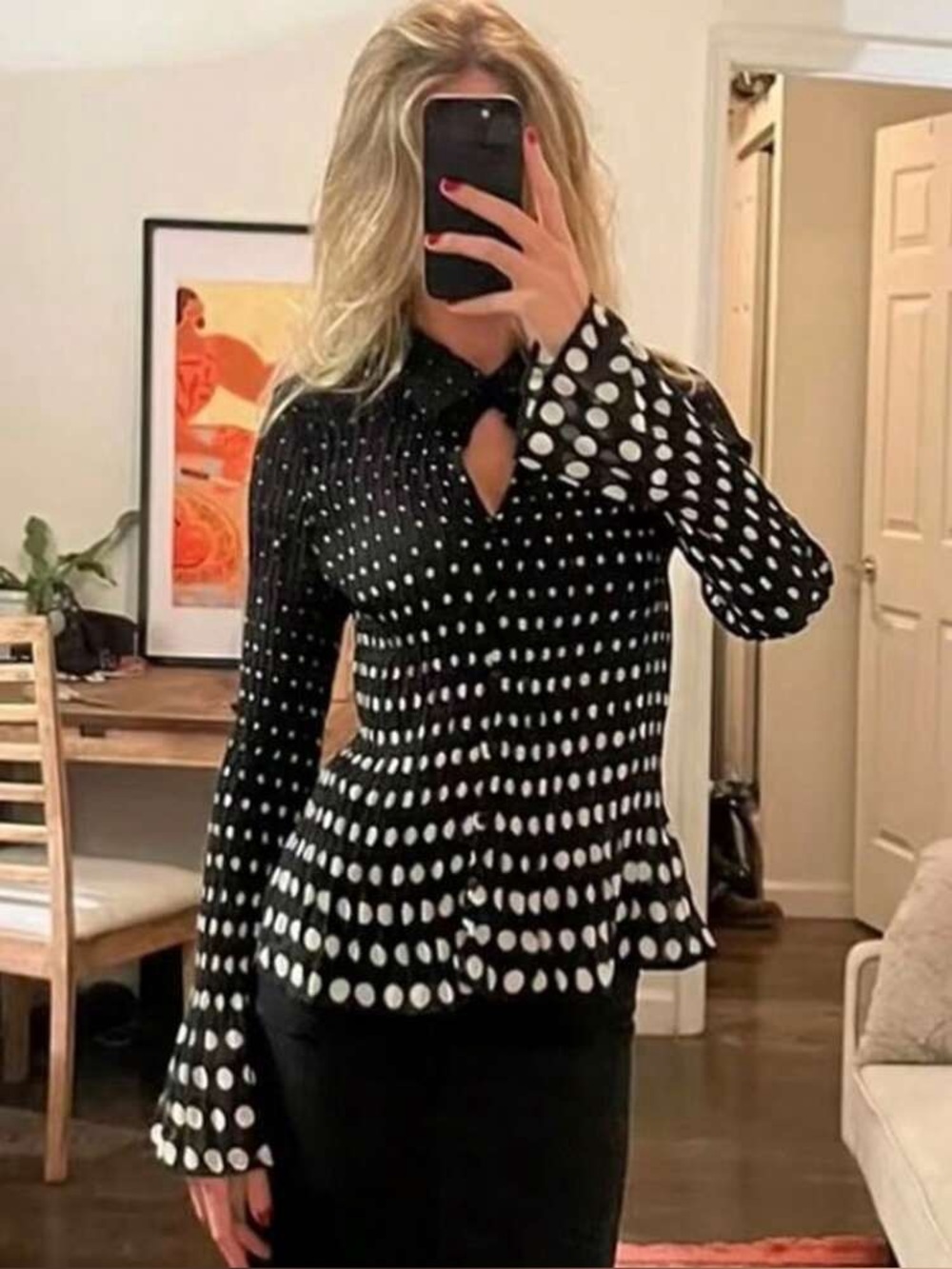 Vintage Polka Dot Pleated Blouse